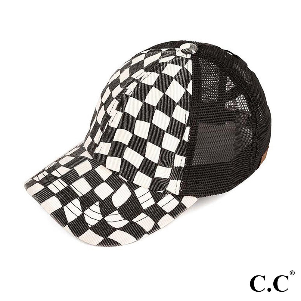 BW Checkered Criss Cross Pony Cap with Mesh Back