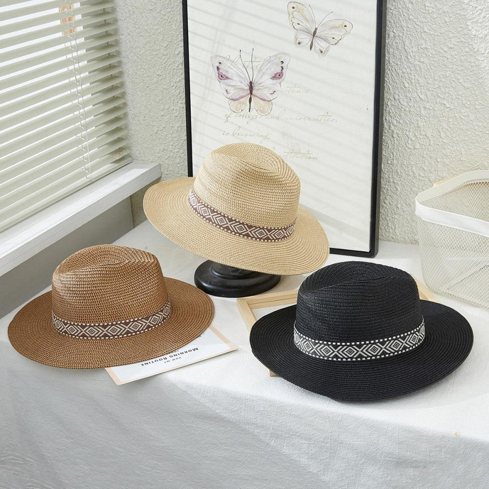 Straw Panama Hat With Aztec Band