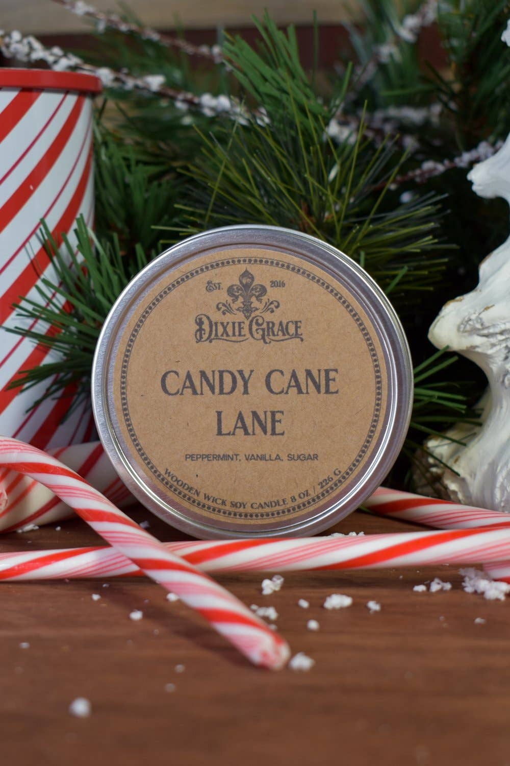 Candy Cane Lane - Wooden Wick Candle
