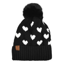 Load image into Gallery viewer, Women&#39;s Hearts Pom Pom Knit Winter Hat
