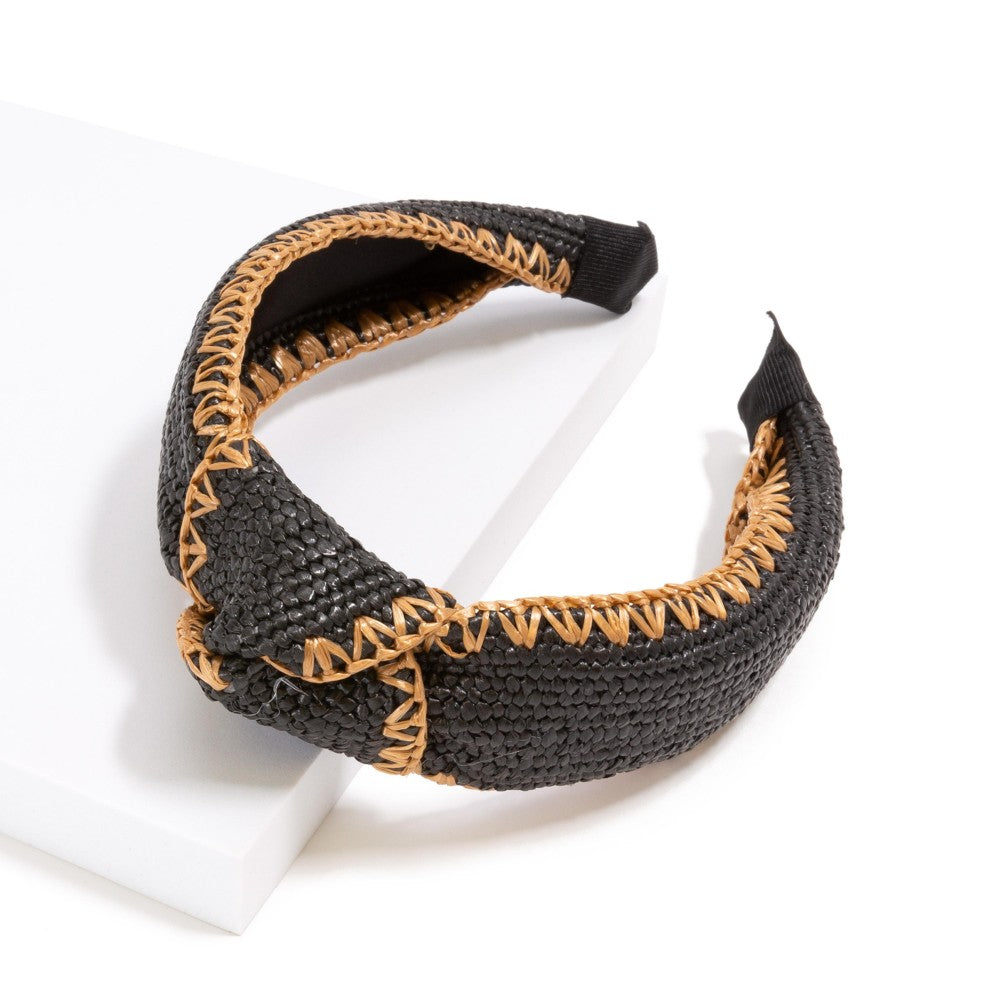 Two Tone Woven Wrapped Headband With Stitching Detail