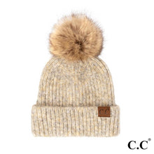 Load image into Gallery viewer, CC Knit Faux Fur Pom Beanie
