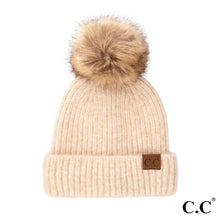 Load image into Gallery viewer, CC Knit Faux Fur Pom Beanie
