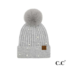 Load image into Gallery viewer, CC Pearl Embellishment Pom Beanie Hat
