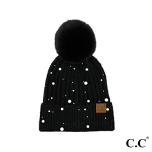 Load image into Gallery viewer, CC Pearl Embellishment Pom Beanie Hat
