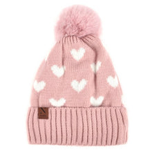 Load image into Gallery viewer, Women&#39;s Hearts Pom Pom Knit Winter Hat
