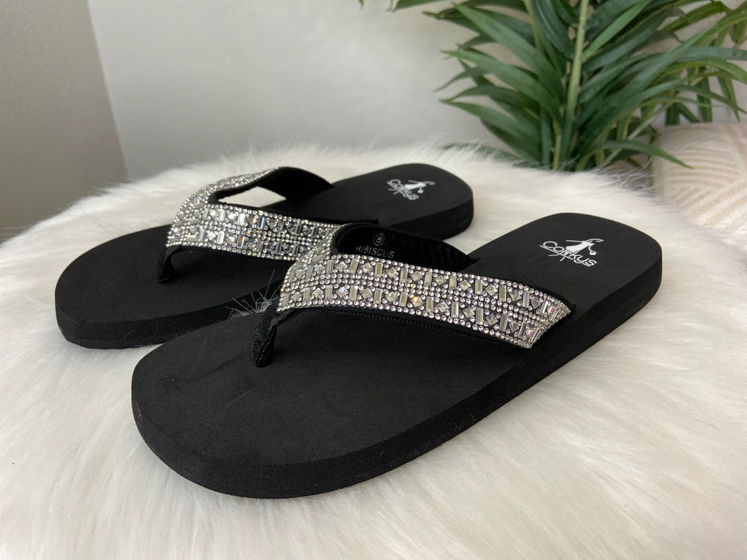 Corkys Hibiscus Clear Stone Flip Flops