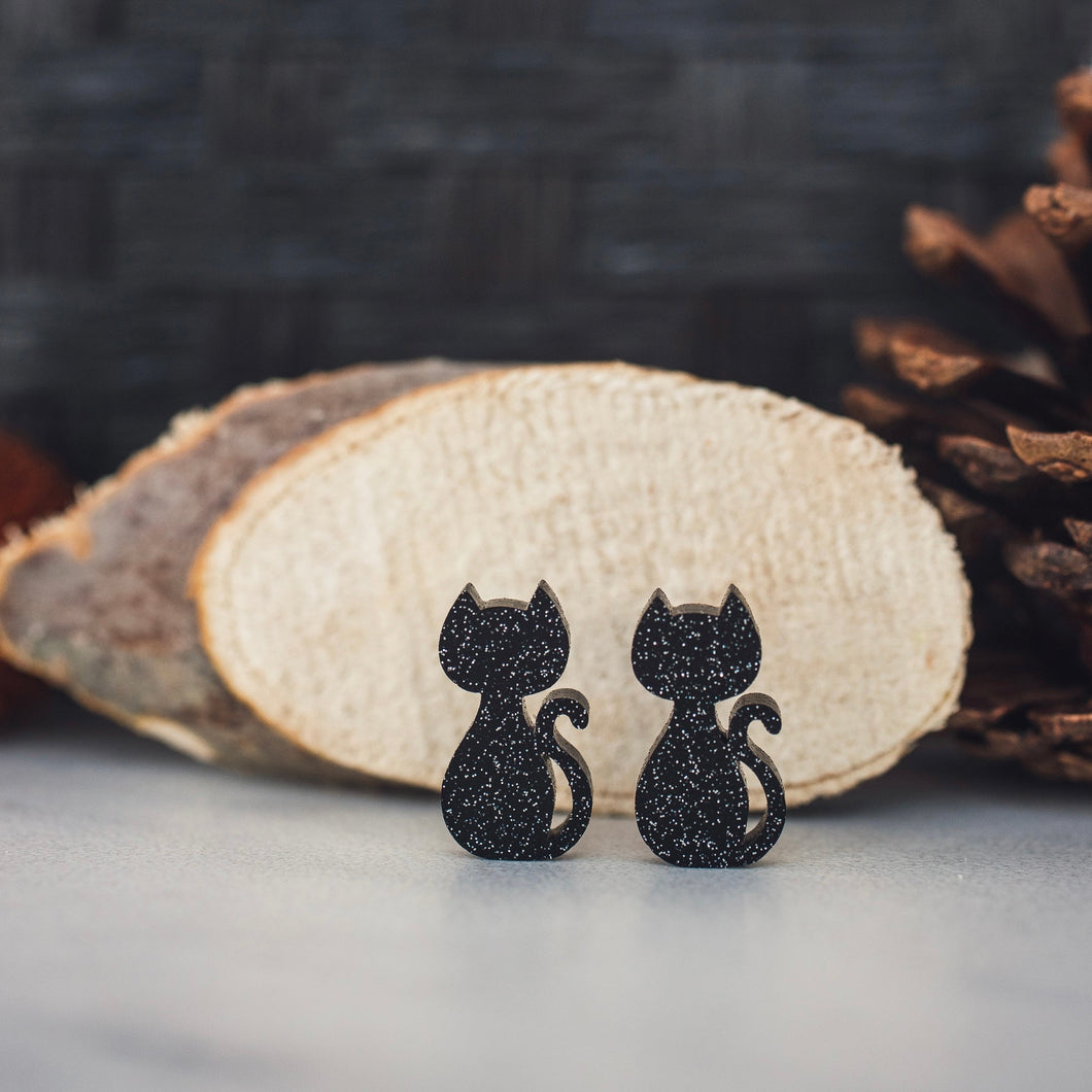 Black Cat Glitter Acrylic Studs
