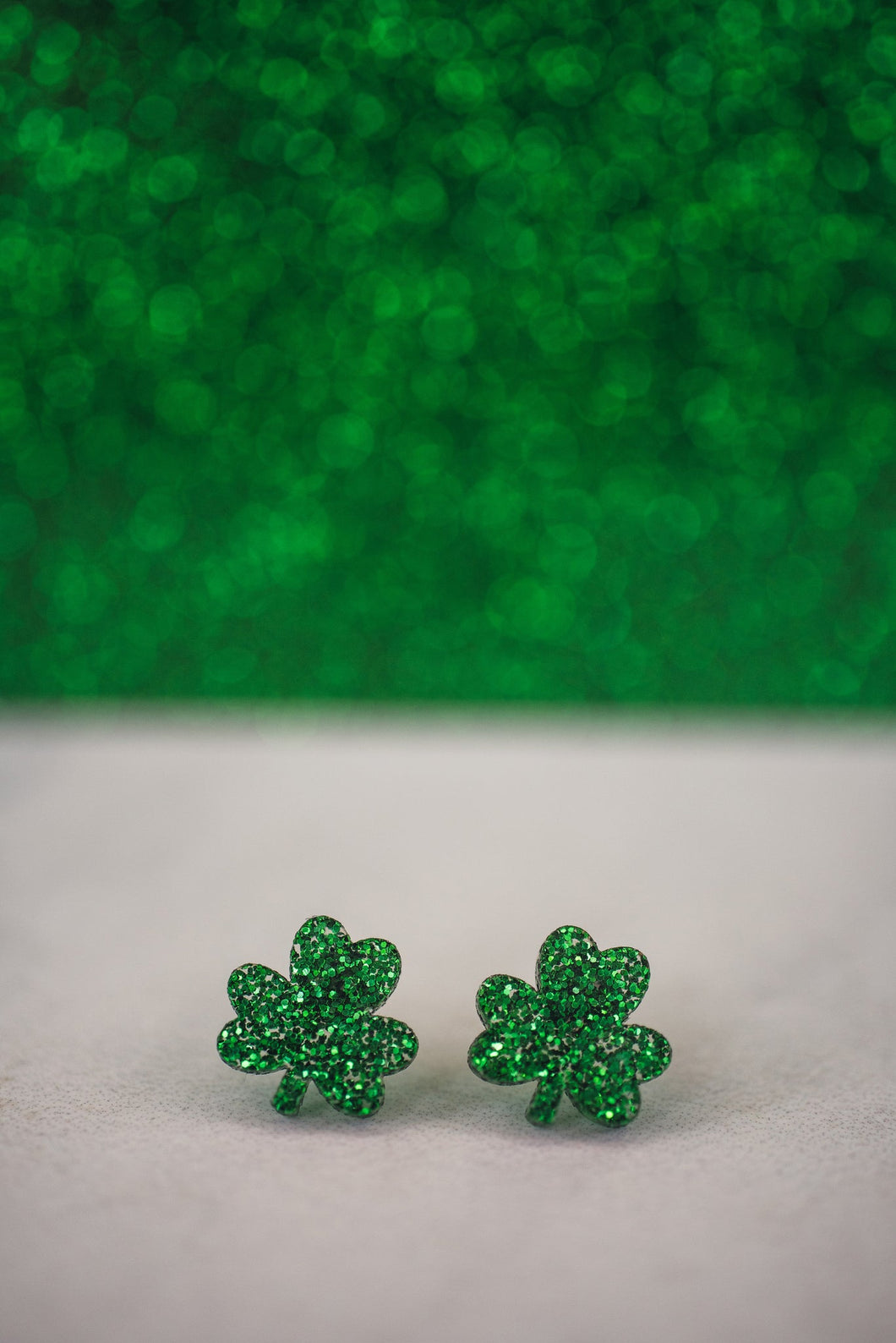 Green Glitter Shamrock Studs